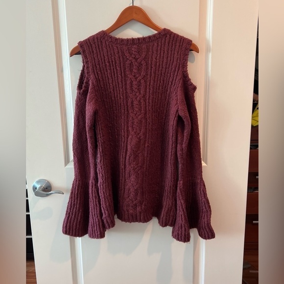 G.I.L.I. Got It Love It Cold Shoulder Burgundy Sweater with Bell Sleeves - Picture 8 of 16
